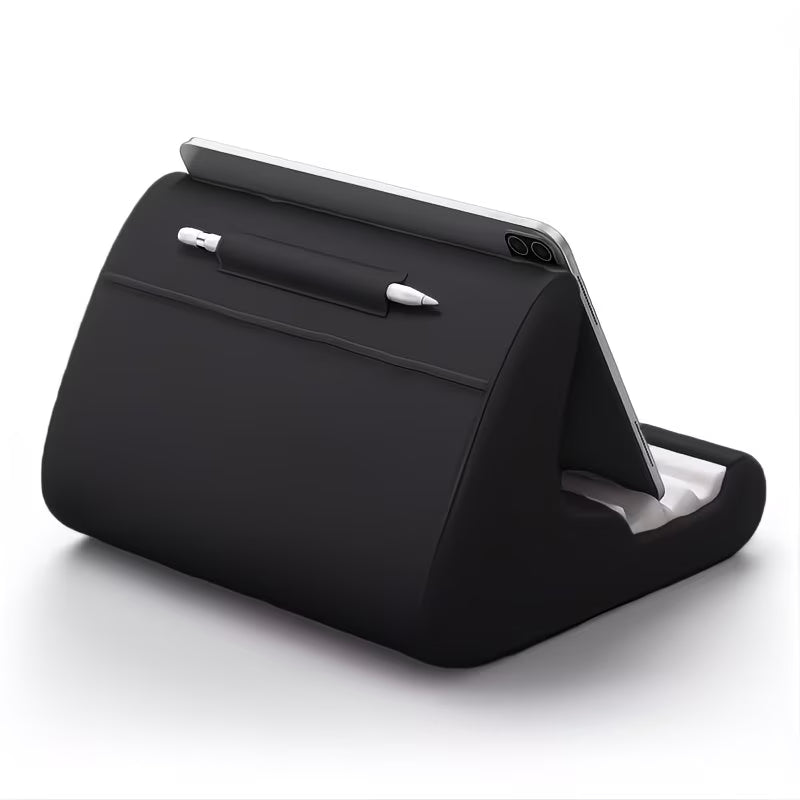Tablet Cushion Stand – Soft Bed & Lap Holder with Pocket & Stylus Slot