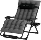 UDPATIO XL Zero Gravity Sun Lounger – Extra Wide Outdoor Recliner with Cushion & Cup Holder (Dark Grey, 200kg)