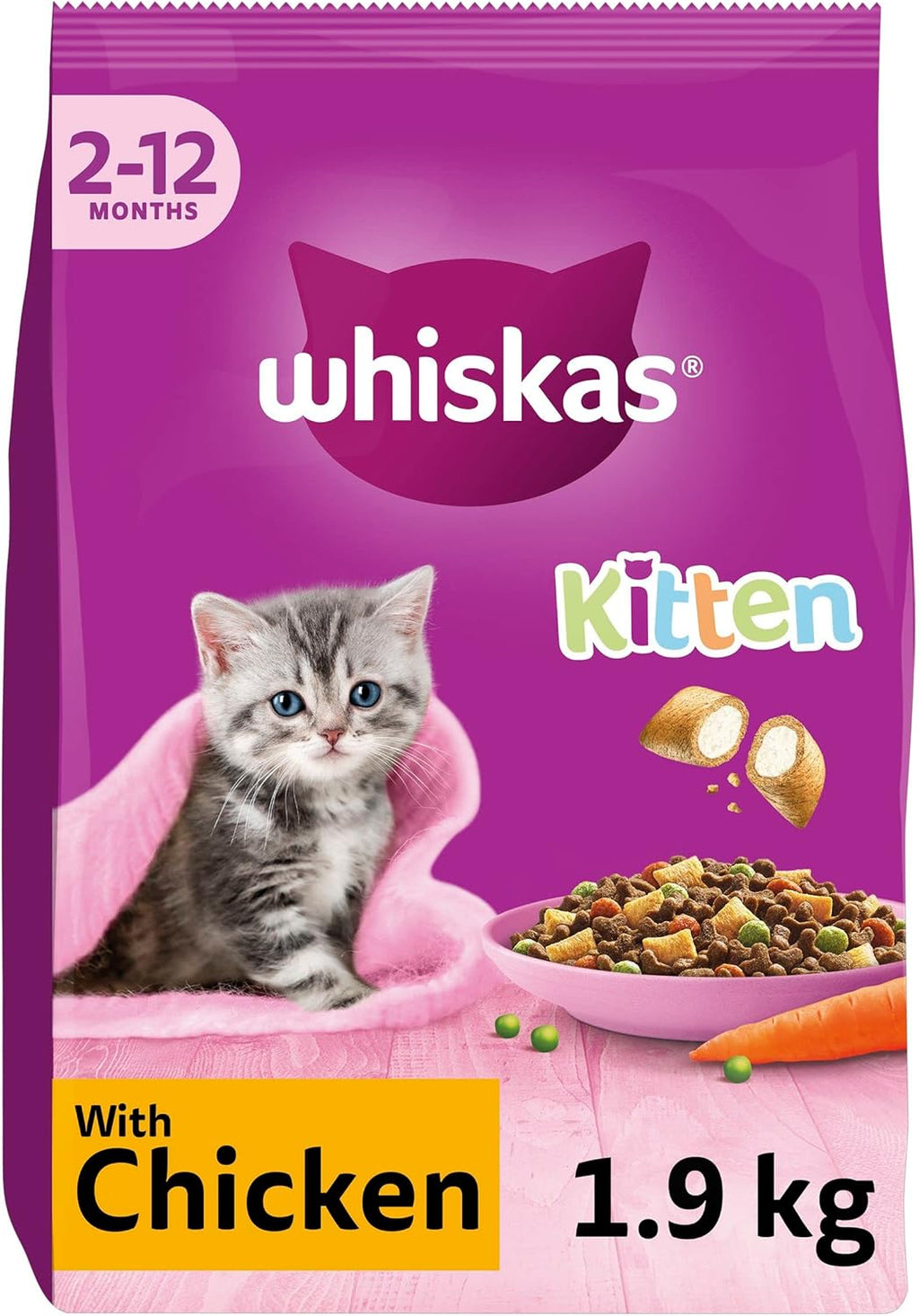 Whiskas Junior Chicken Dry Food for Kittens (2 × 1.9 kg)