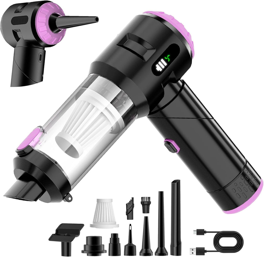 Wansimoo 25000PA Handheld Car Vacuum – Foldable Cordless Mini Cleaner with Digital Display & One-Touch Dust Removal (Purple)