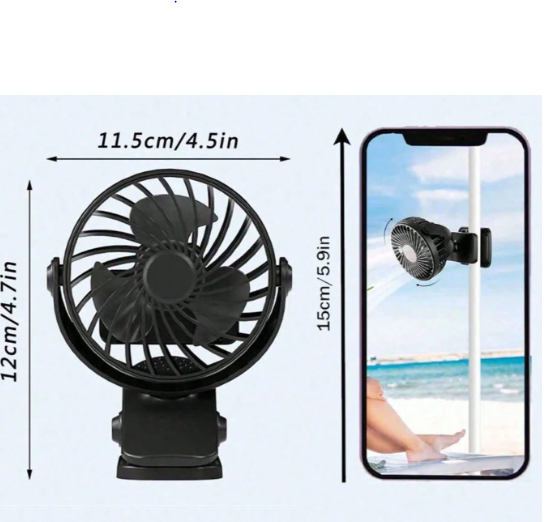 Gaiatop Portable Clip-On Fan – Rechargeable 3-Speed 360° Personal Cooling Fan