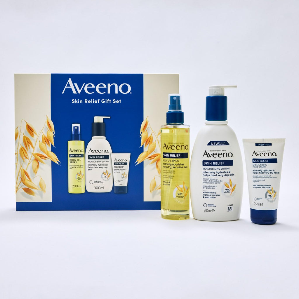Aveeno Skin Relief Gift Set – Body Oil, Lotion & Hand Cream for Very Dry Skin (3 Pack)