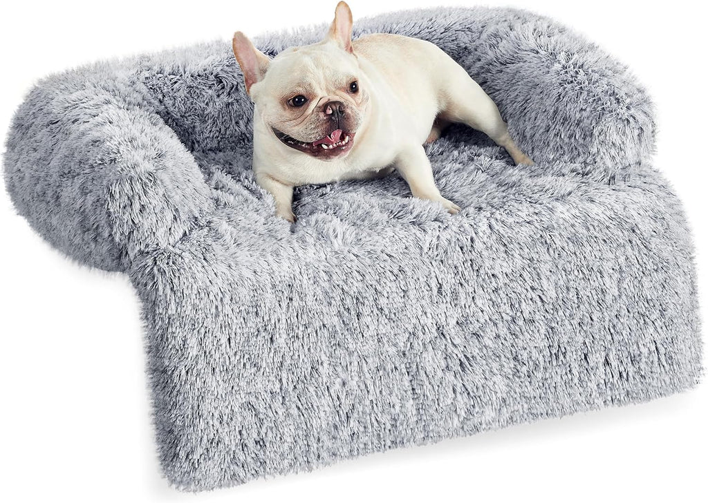 Feandrea FluffyHug Calming Dog Sofa Bed – Grey Ombré, M (80×75×16 cm) for Small & Medium Dogs