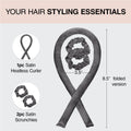 Kitsch Heatless Curling Set – Satin Overnight Curlers with Scrunchies & Blowout Rod (Charcoal)