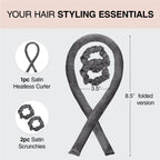 Kitsch Heatless Curling Set – Satin Overnight Curlers with Scrunchies & Blowout Rod (Charcoal)