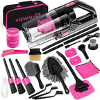 Viewsun 20PCS Pink Car Cleaning Kit – Interior Detailing Set with Drill Brushes, Windshield Tools & Cleaning Gel