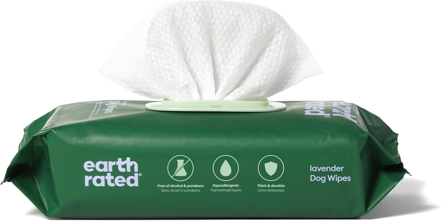 Earth Rated Lavender Dog Grooming Wipes – Hypoallergenic & Hydrating (100 Pack)