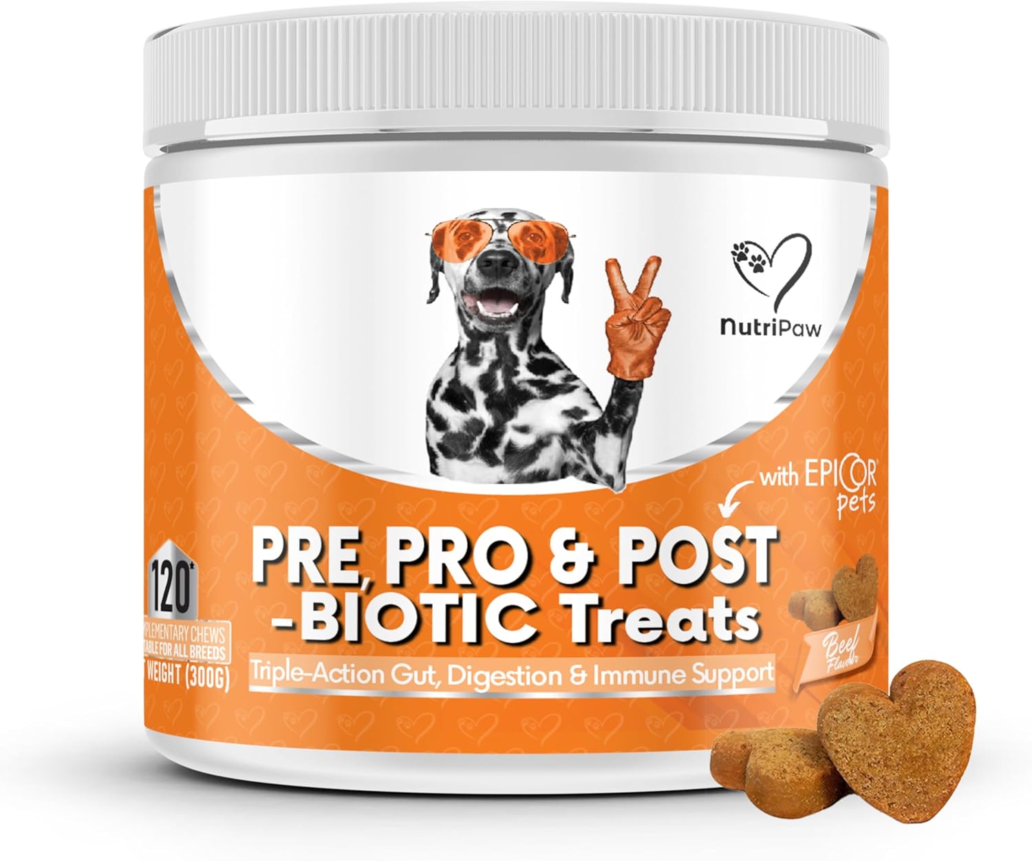 Daily Probiotics for Dogs - 120 Beef Flavored Soft Chews with Natural Pumpkin Powder for Healthy Gut & Sensitive Tummy. Reduces Scooting, Loose Stools, Smelly, Itchy Ears for Small, Medium, Large Dogs
