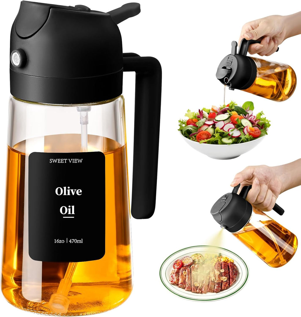 Olive Oil Spray & Pour Bottle 470ml – Glass Dispenser