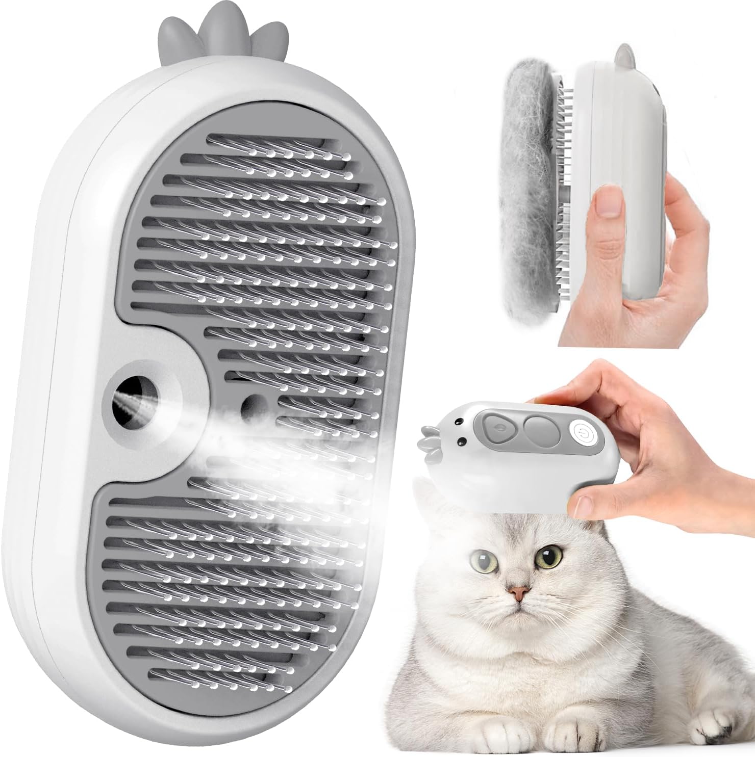Rechargeable Cat & Pet Steam Brush – Self-Cleaning Slicker Comb for Cats, Dogs & Rabbits