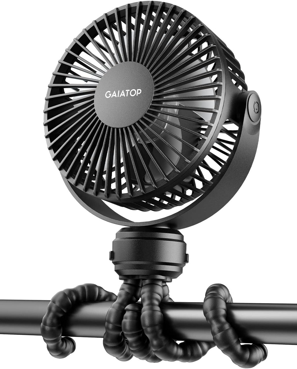 Gaiatop Mini Portable Clip Fan – Rechargeable 360° Flexible Tripod Stroller Fan (Black)
