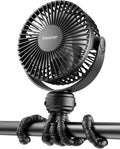 Gaiatop Mini Portable Clip Fan – Rechargeable 360° Flexible Tripod Stroller Fan (Black)