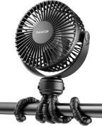 Gaiatop Mini Portable Clip Fan – Rechargeable 360° Flexible Tripod Stroller Fan (Black)