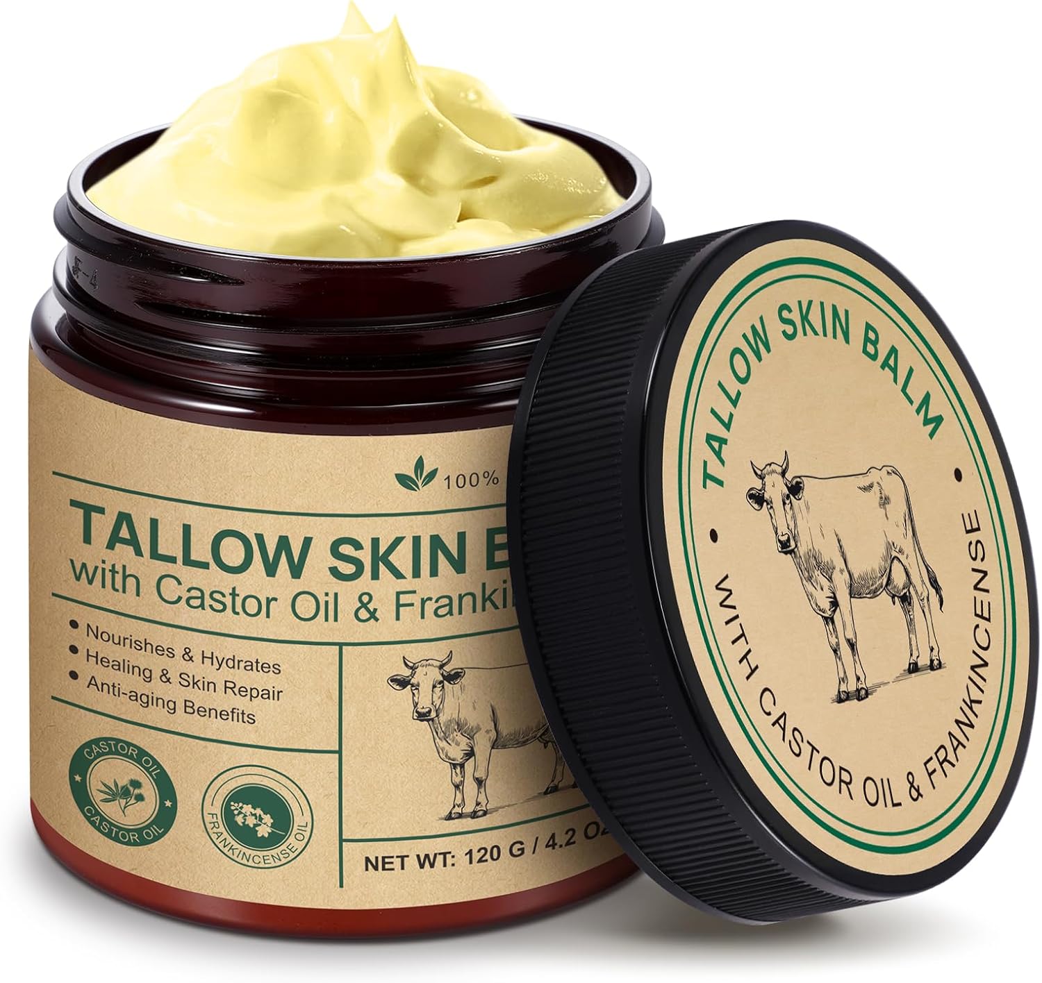 Tallow Balm with Castor & Frankincense – 100% Grass-Fed Skin Moisturizer