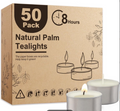 50 Pack Unscented Tea Light Candles – 8 Hour Burn