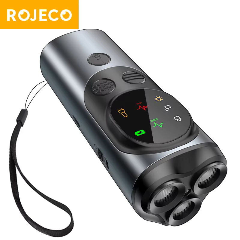 ROJECO Ultrasonic Dog Bark Trainer – Rechargeable Anti-Bark Device with LED Flashlight