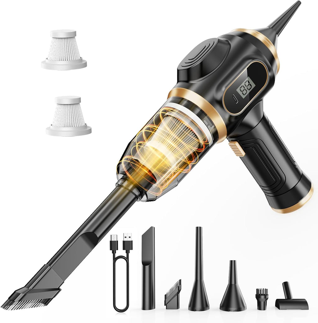 Portable Cordless Car Vacuum – Mini Handheld Cleaner with LCD & Multi-Nozzles for Car, Home & Pets