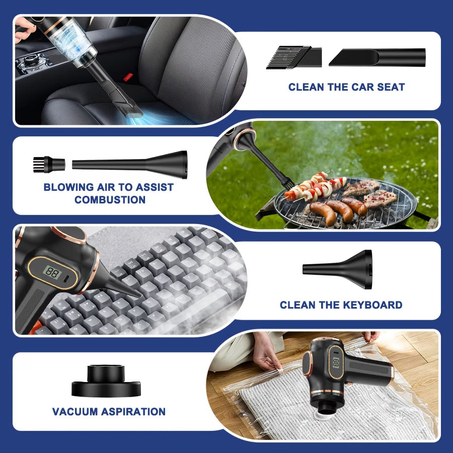 Portable Cordless Car Vacuum – Mini Handheld Cleaner with LCD & Multi-Nozzles for Car, Home & Pets