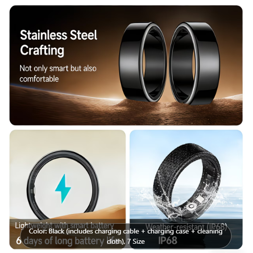 Smart Ring Health Tracker - Heart Rate, Sleep, Blood Oxygen, Pedometer, Calories, Step Counter