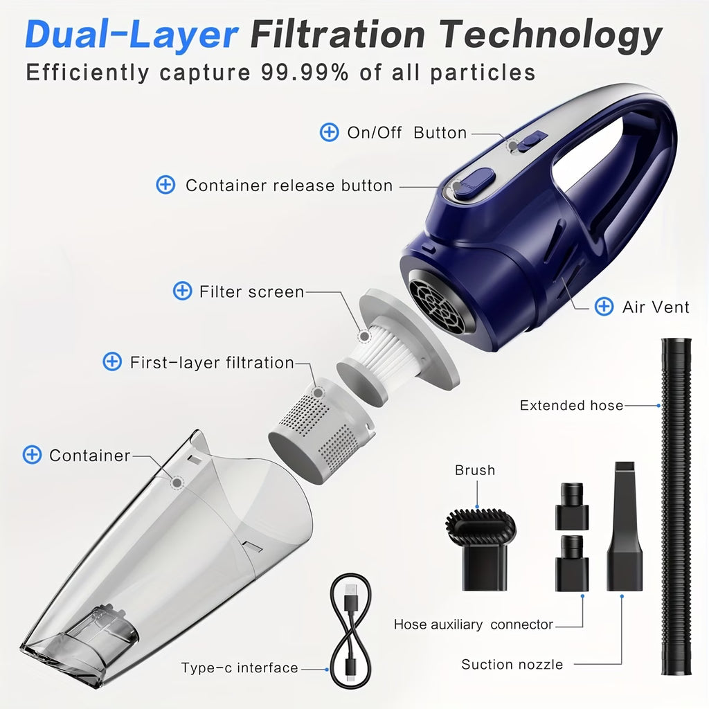 6000PA Handheld Vacuum Cleaner – Super Suction, Quiet, Multi-Purpose for Car, Home & Pets (Pink Gift Edition)