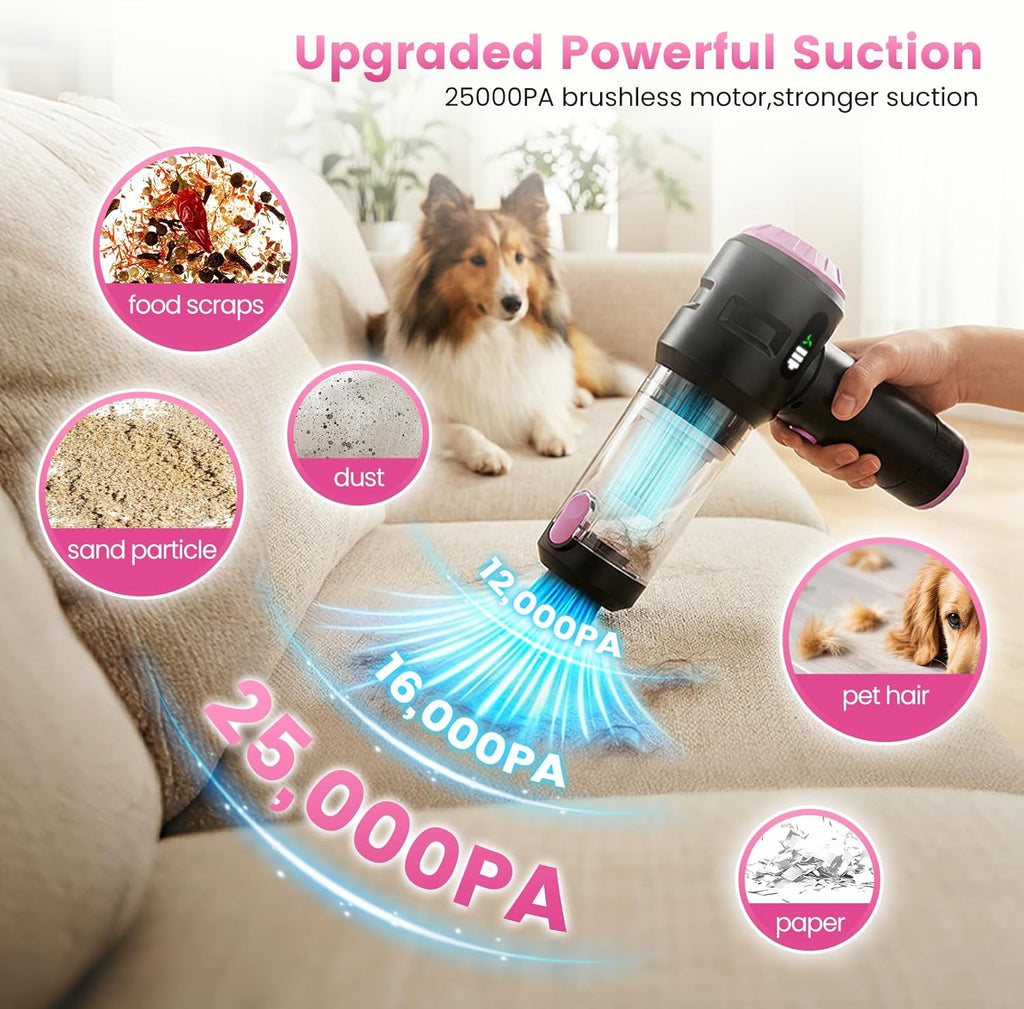 Wansimoo 25000PA Handheld Car Vacuum – Foldable Cordless Mini Cleaner with Digital Display & One-Touch Dust Removal (Purple)