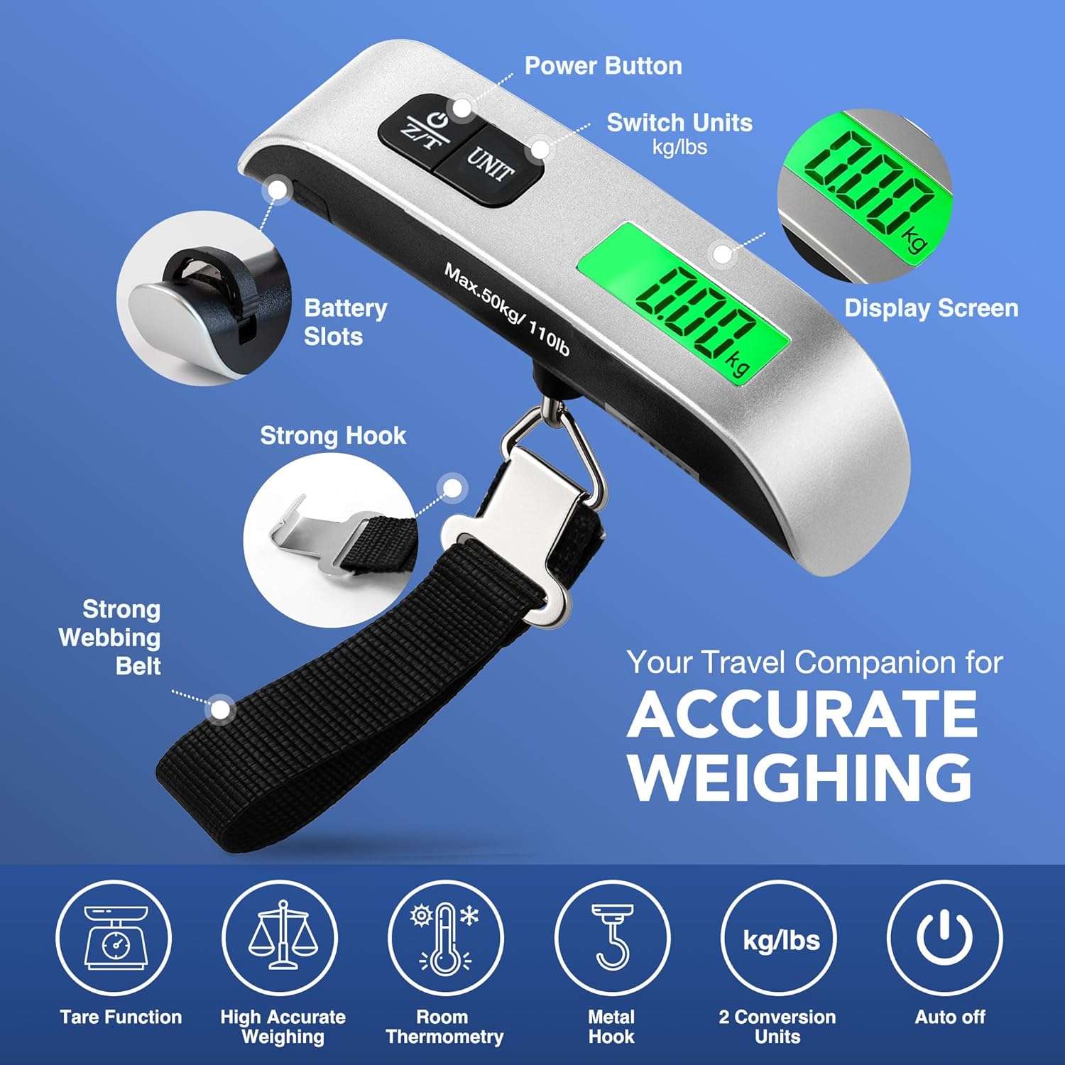 Digital Luggage Scale – 50kg Travel Weigher