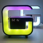 G-Shape Square 5-in-1 Wireless Music Station with Ambient Light, Alarm Clock, 24-Hour Display, Wireless Charging & TF Card MP3 Playback – Modern Bedside & Office Lamp