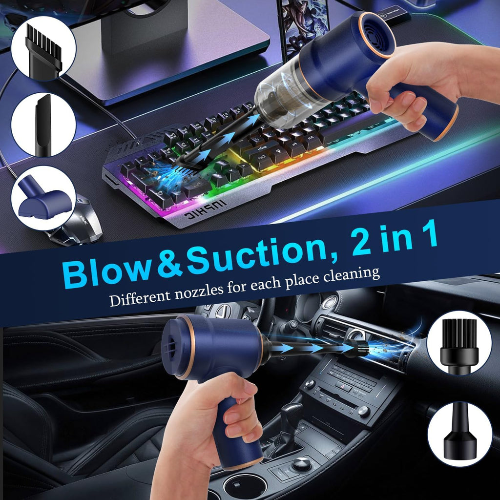 KMM 9000Pa Handheld Car Vacuum & Air Duster – High-Power LED Cleaner with Multi-Nozzles for Car, Home & Pets