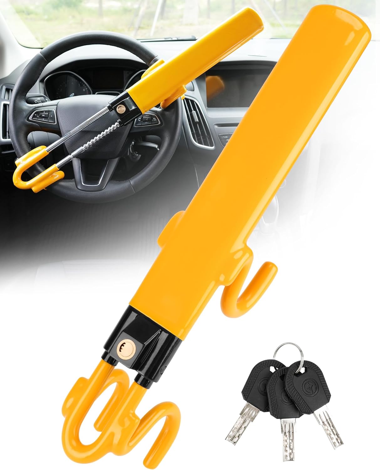 Heavy Duty Twin Bar Steering Wheel Lock – Universal Anti-Theft (3 Keys)