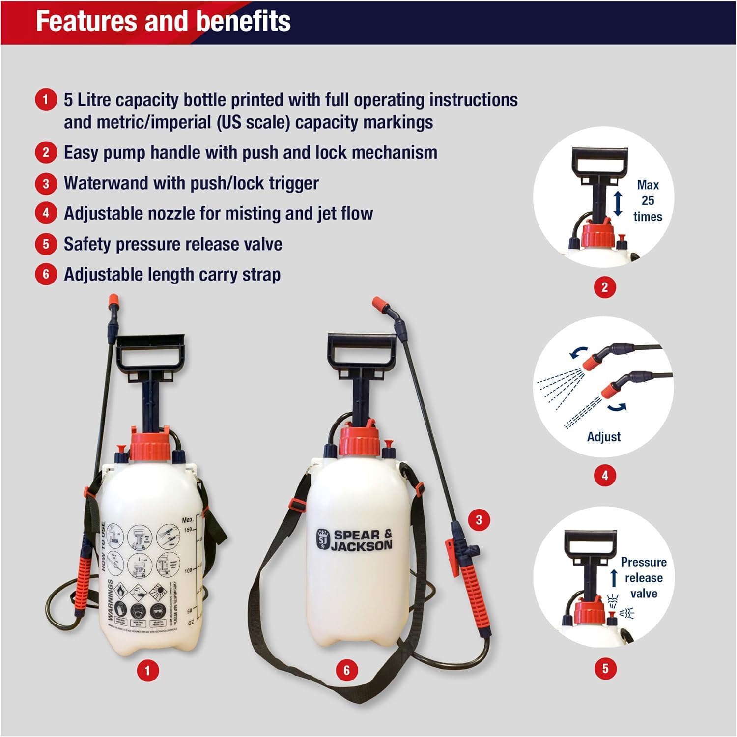 Spear & Jackson 5L Pump Action Pressure Sprayer