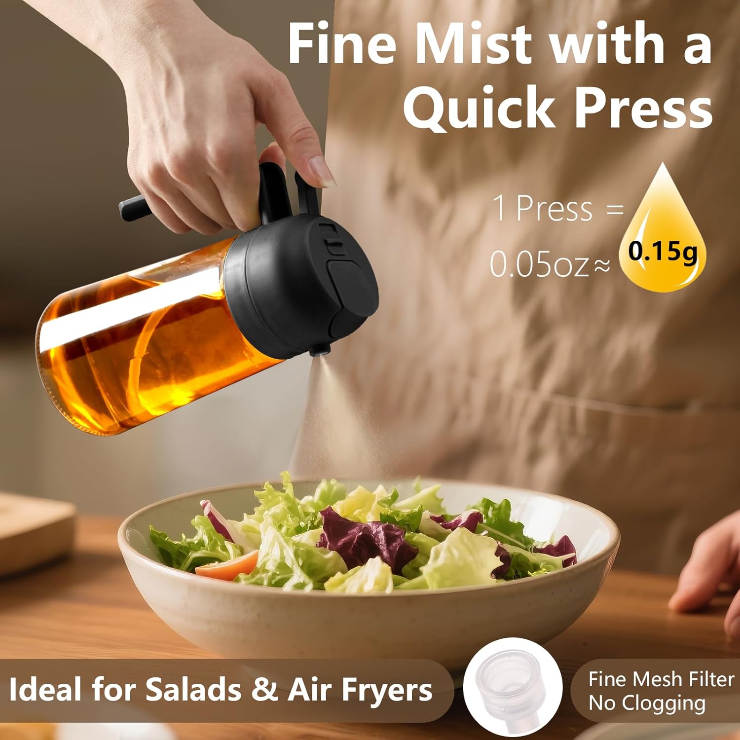 Olive Oil Spray & Pour Bottle 470ml – Glass Dispenser