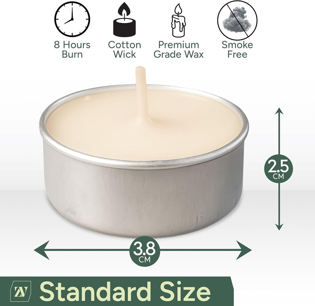 50 Pack Unscented Tea Light Candles – 8 Hour Burn