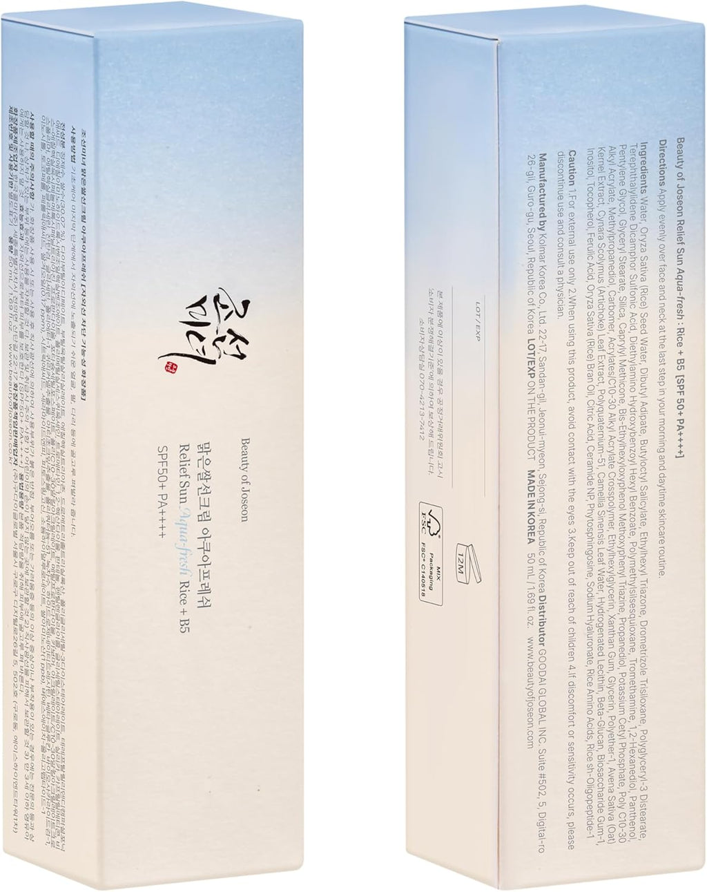 Beauty of Joseon Aqua Fresh Relief Sun – B5 & Rice SPF50 PA+++