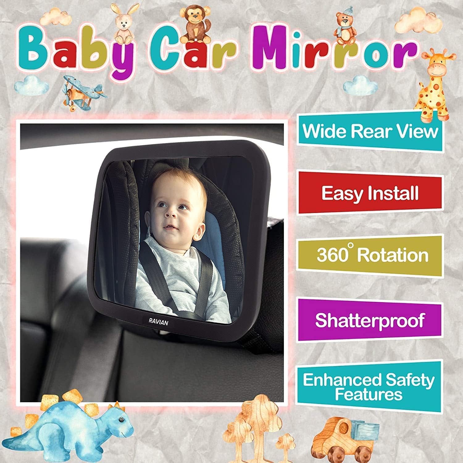 Baby Car Rear Seat Mirror – Shatterproof & Adjustable
