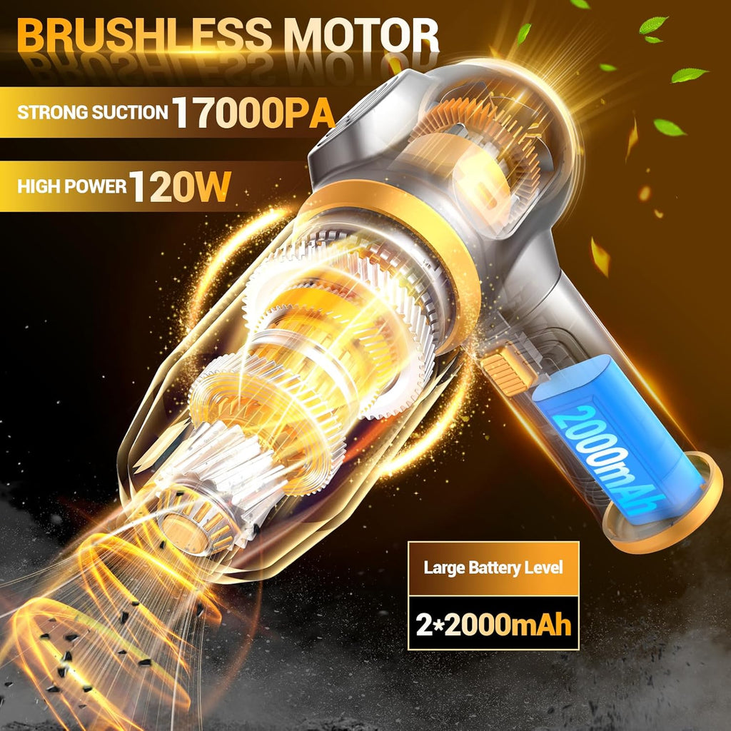Portable Cordless Car Vacuum – Mini Handheld Cleaner with LCD & Multi-Nozzles for Car, Home & Pets