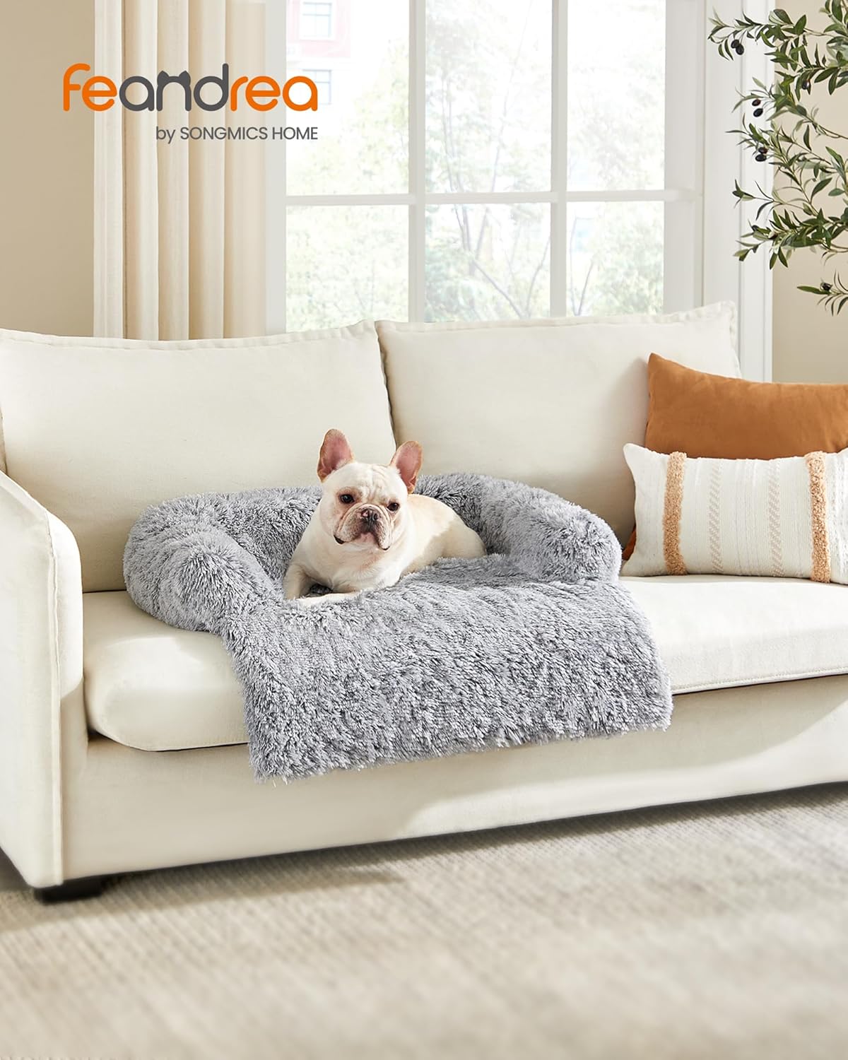 Feandrea FluffyHug Calming Dog Sofa Bed – Grey Ombré, M (80×75×16 cm) for Small & Medium Dogs