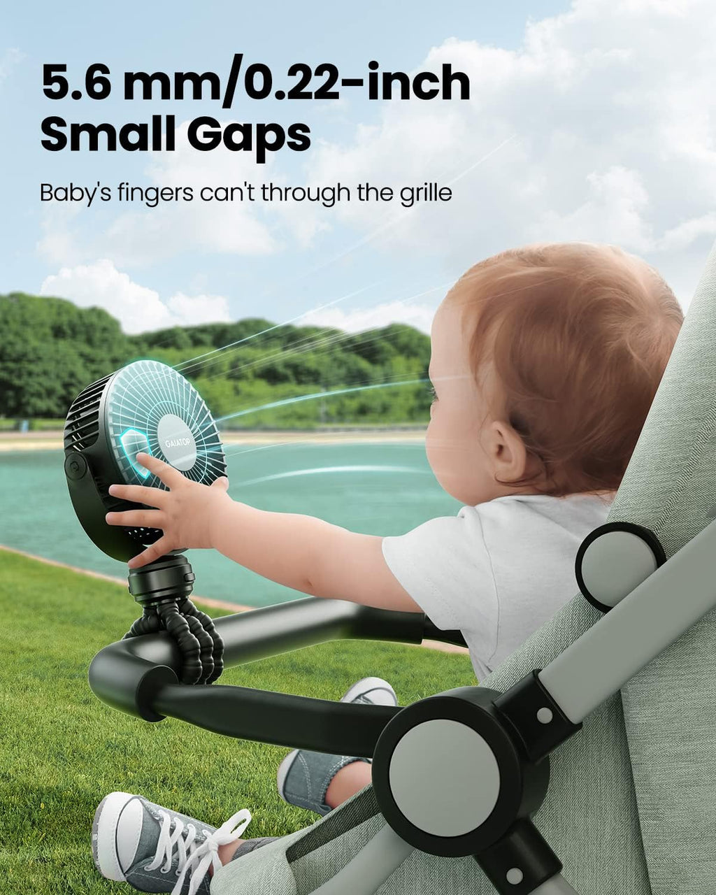 Gaiatop Mini Portable Clip Fan – Rechargeable 360° Flexible Tripod Stroller Fan (Black)