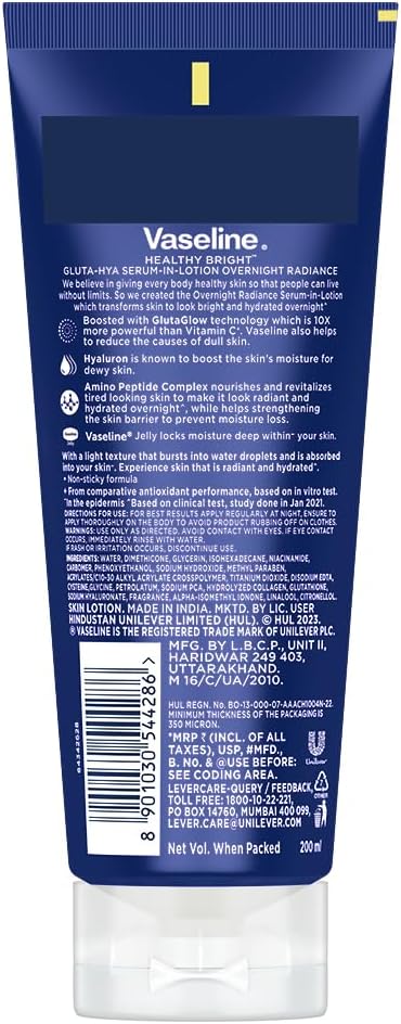 Vaseline Gluta-Hya Overnight Radiance Lotion – Brightening Face & Body Care (200ml)