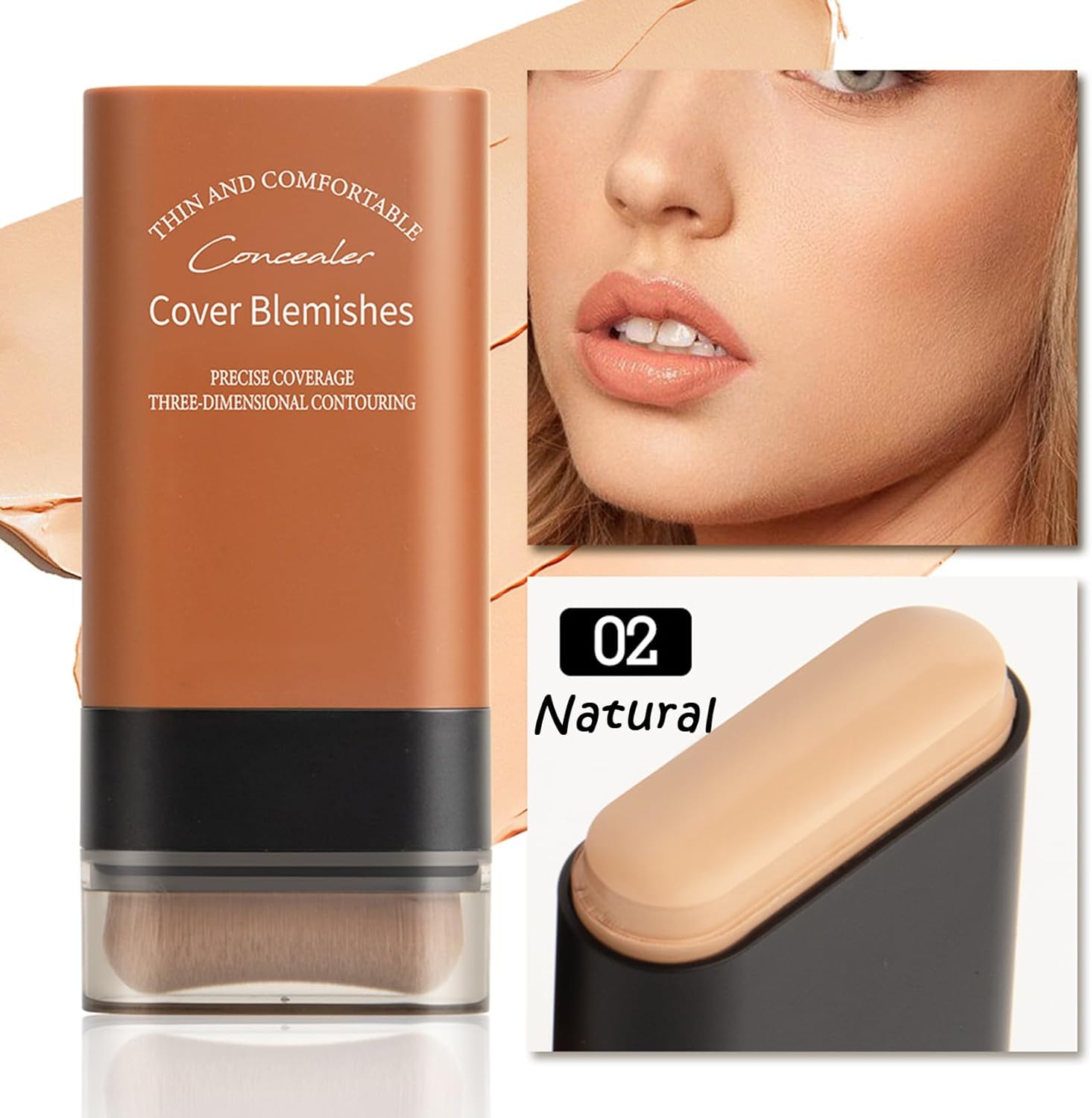 Full Coverage Foundation Stick with Built-In Brush – Waterproof Matte (#2 Natural)