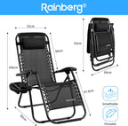 Rainberg Zero Gravity Lounger Chair – Outdoor Folding Recliner with Cushion & Cup Holder (2-Pack)