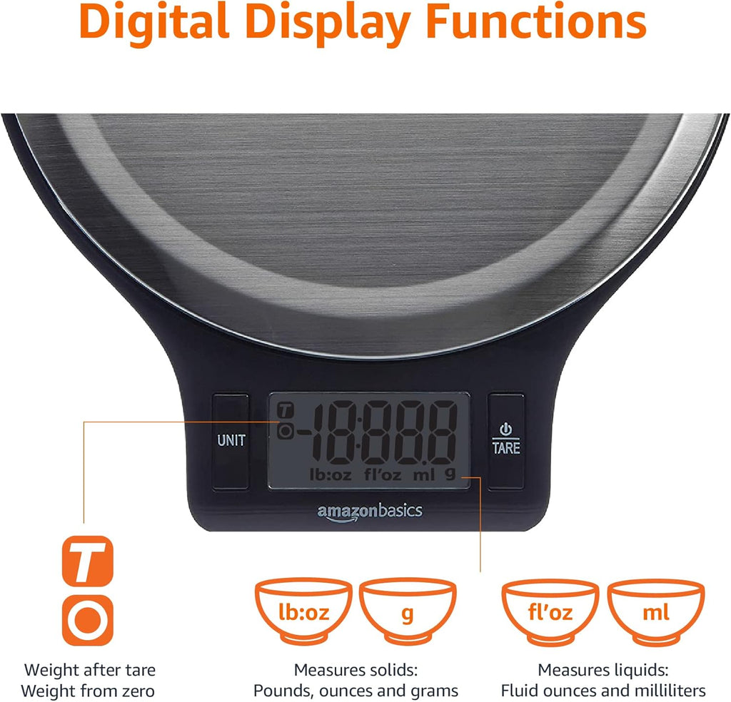 Digital Kitchen Scale (11 lb, Black & Steel)