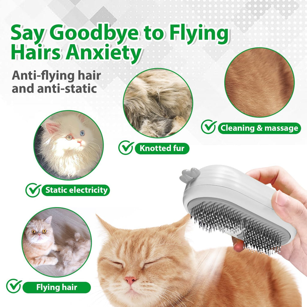 Rechargeable Cat & Pet Steam Brush – Self-Cleaning Slicker Comb for Cats, Dogs & Rabbits