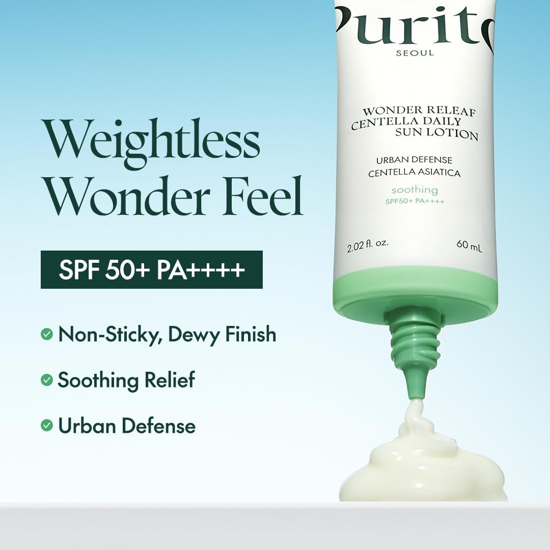 PURITO Wonder Releaf Centella Daily Sun Lotion SPF50+ PA++++ – Lightweight K-Beauty (60ml)