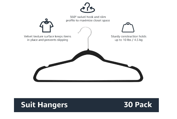 Basics Slim Velvet Non-Slip Suit Hangers (30-Pack)