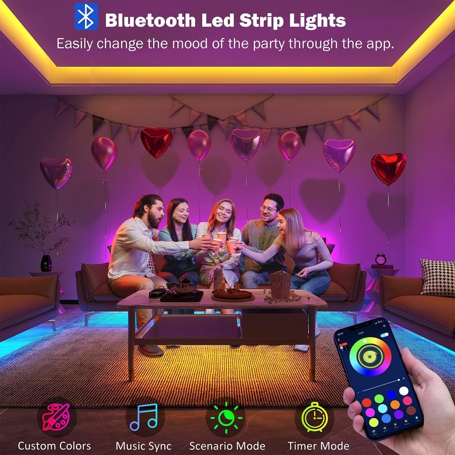 30M Bluetooth RGB LED Strip Lights with Music Sync