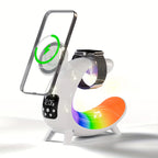 C-Shape RGB LED Night Lamp with Wireless Charging, 15W Fast Charger & Smart Bluetooth Speaker – Music Visualization Sleep Light for iPhone, iWatch, AirPods, and Home Desk