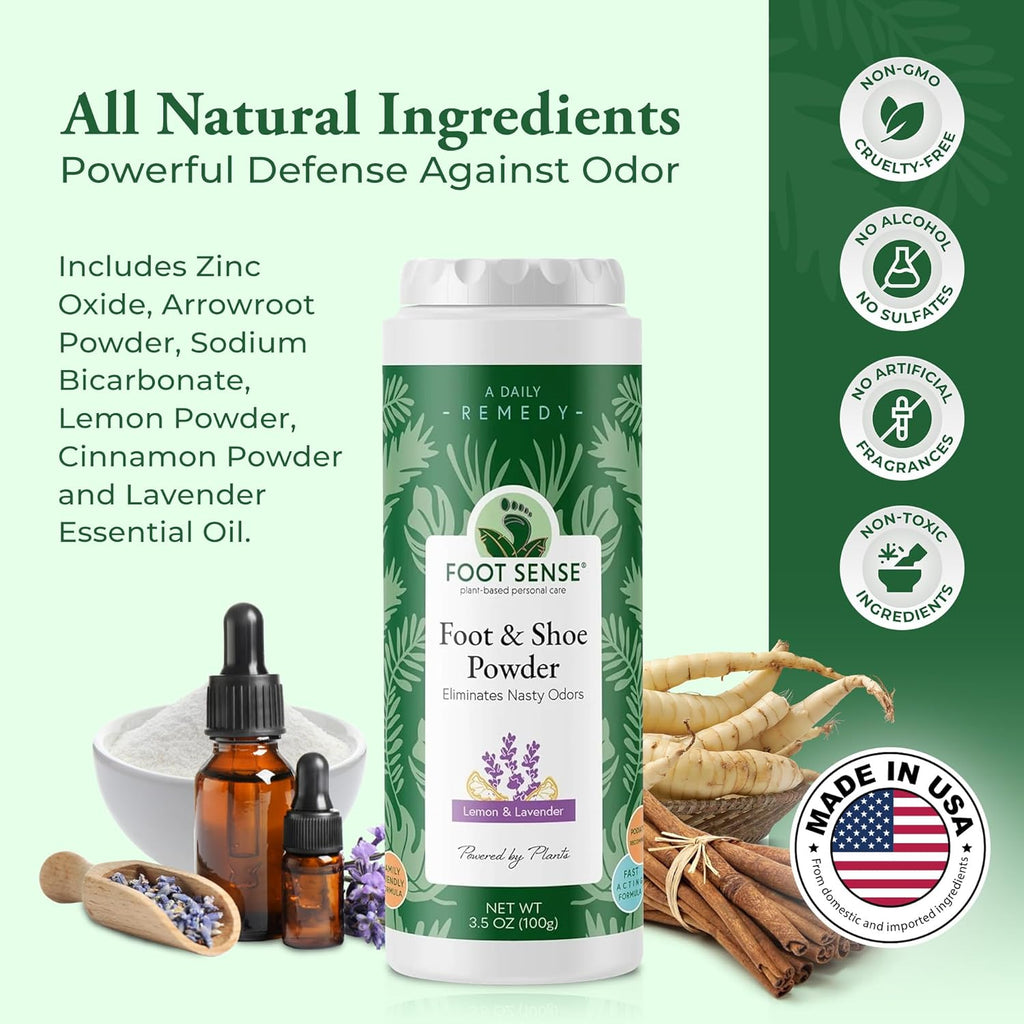 Foot Sense Natural Foot & Shoe Powder – Long-Lasting Odor Eliminator (Up to 6 Months Protection) for Fresh, Sweat-Free Feet