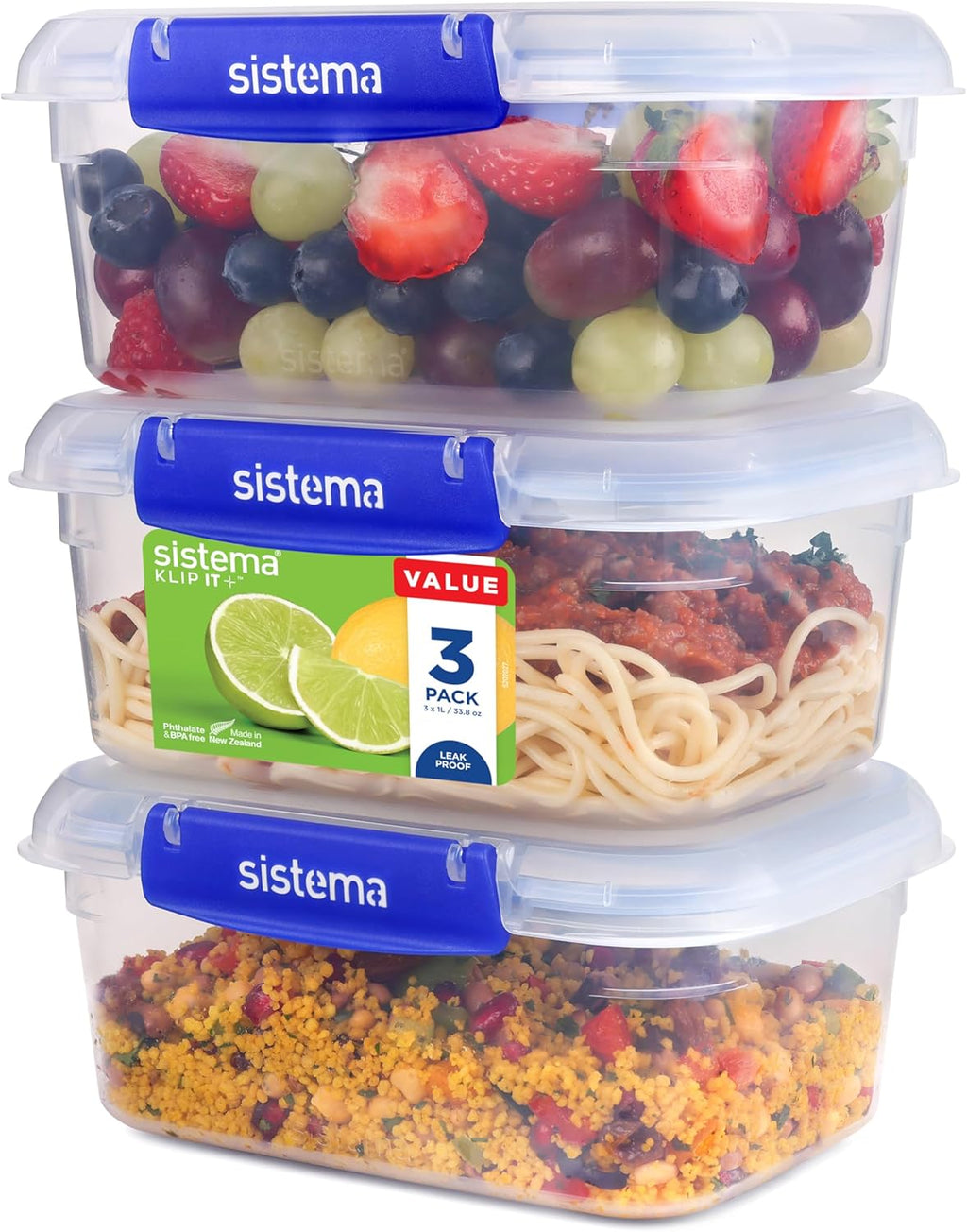 Sistema KLIP IT PLUS Leakproof Food Containers (1L, 3-Pack)