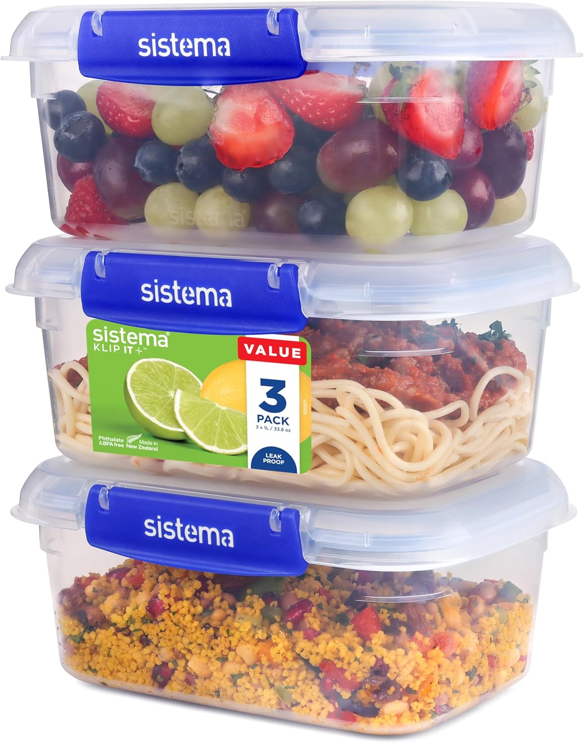 Sistema KLIP IT PLUS Leakproof Food Containers (1L, 3-Pack)