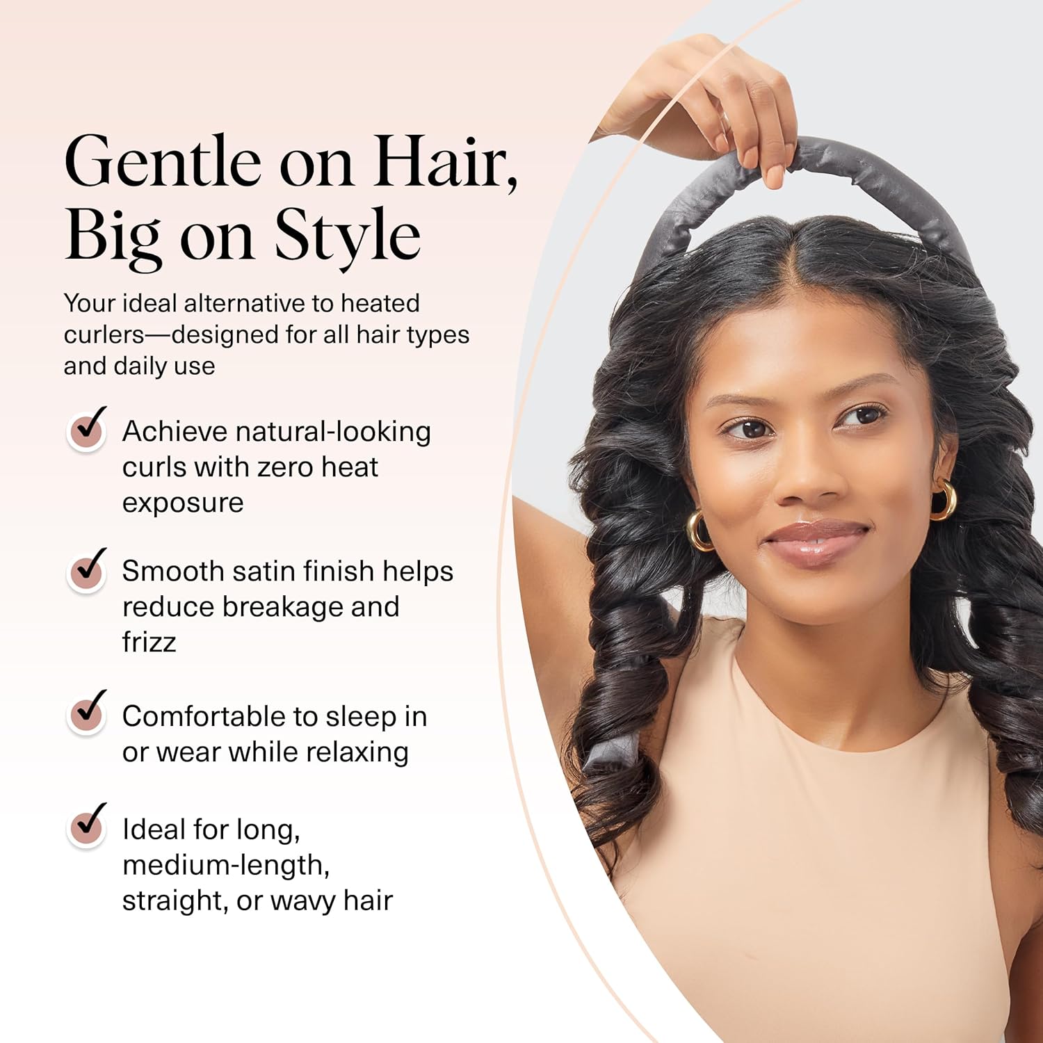 Kitsch Heatless Curling Set – Satin Overnight Curlers with Scrunchies & Blowout Rod (Charcoal)